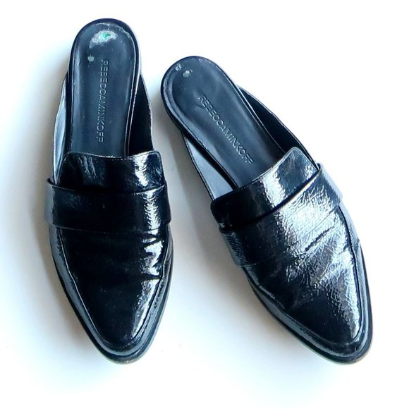 Rebecca Minkoff Shoes - Rebecca Minkoff Black Patent Leather Slip-on Mules Slides Low Heel Shoes 7
